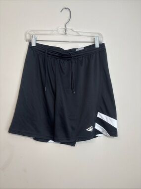 Umbro Black Athletic Shorts with White Stripes Medium climate control